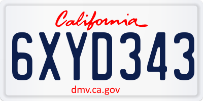 CA license plate 6XYD343