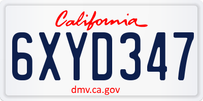 CA license plate 6XYD347