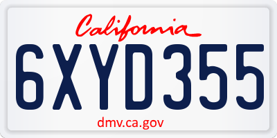 CA license plate 6XYD355