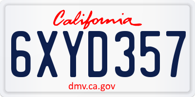 CA license plate 6XYD357