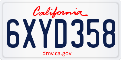 CA license plate 6XYD358