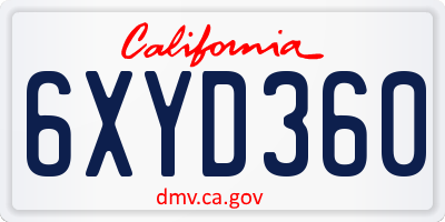 CA license plate 6XYD360