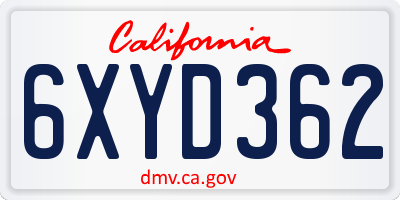CA license plate 6XYD362