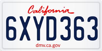 CA license plate 6XYD363