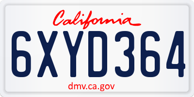 CA license plate 6XYD364