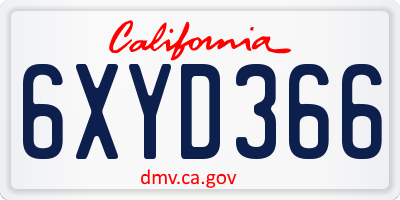 CA license plate 6XYD366