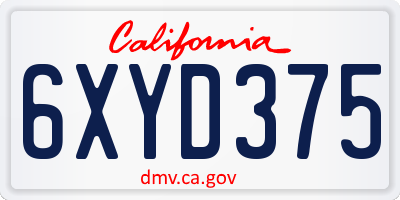 CA license plate 6XYD375
