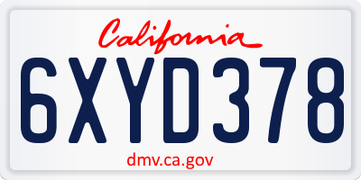 CA license plate 6XYD378