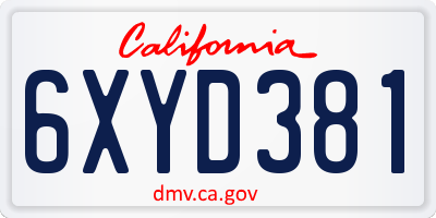 CA license plate 6XYD381