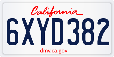 CA license plate 6XYD382