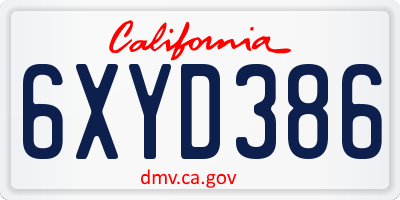 CA license plate 6XYD386