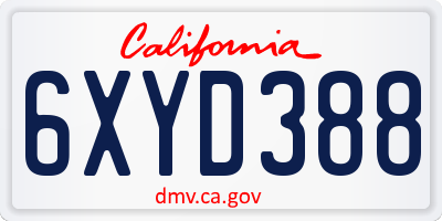CA license plate 6XYD388