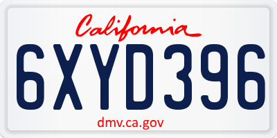 CA license plate 6XYD396