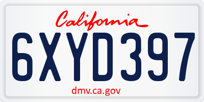 CA license plate 6XYD397