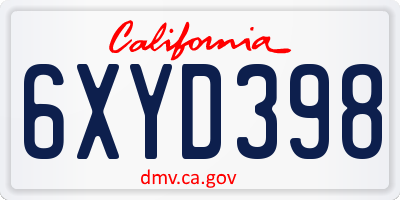 CA license plate 6XYD398