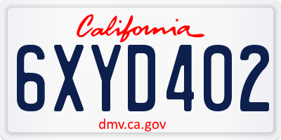 CA license plate 6XYD402