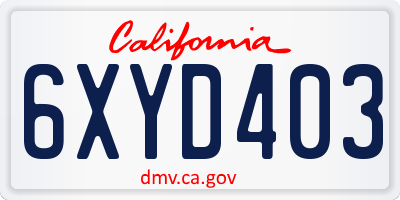 CA license plate 6XYD403