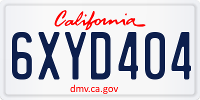 CA license plate 6XYD404