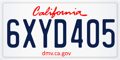 CA license plate 6XYD405