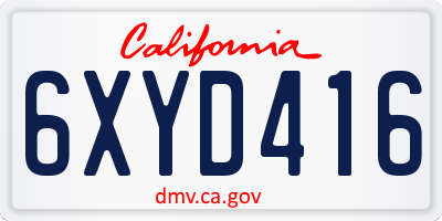 CA license plate 6XYD416