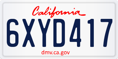CA license plate 6XYD417