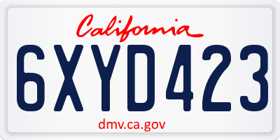CA license plate 6XYD423
