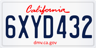 CA license plate 6XYD432