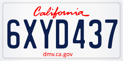 CA license plate 6XYD437
