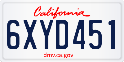 CA license plate 6XYD451