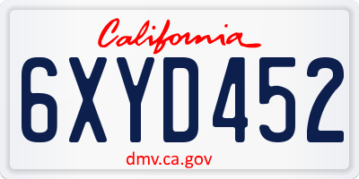 CA license plate 6XYD452