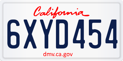 CA license plate 6XYD454