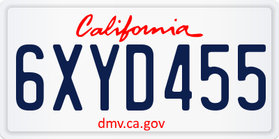 CA license plate 6XYD455