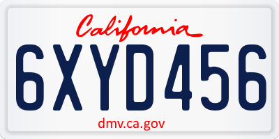 CA license plate 6XYD456