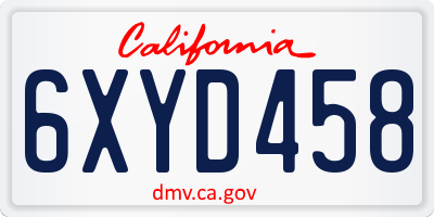 CA license plate 6XYD458