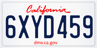 CA license plate 6XYD459