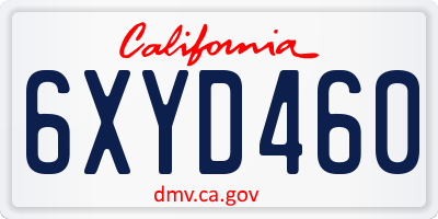CA license plate 6XYD460