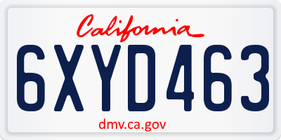 CA license plate 6XYD463