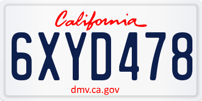 CA license plate 6XYD478