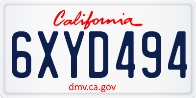 CA license plate 6XYD494