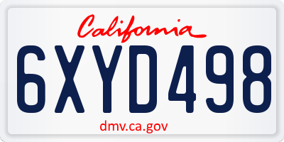 CA license plate 6XYD498