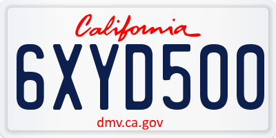 CA license plate 6XYD500