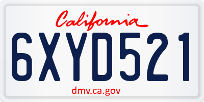 CA license plate 6XYD521