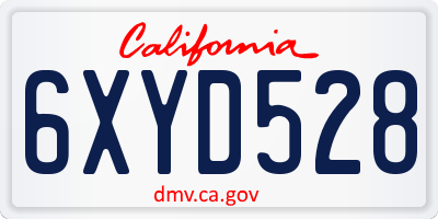 CA license plate 6XYD528