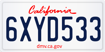 CA license plate 6XYD533