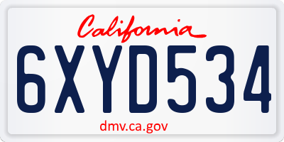 CA license plate 6XYD534