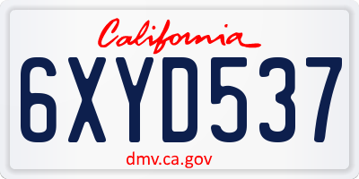 CA license plate 6XYD537