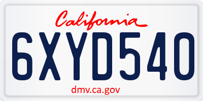 CA license plate 6XYD540