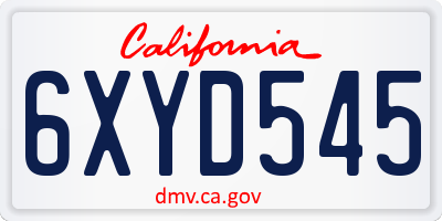 CA license plate 6XYD545