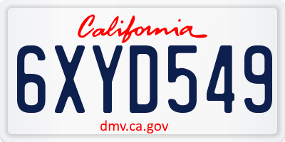 CA license plate 6XYD549