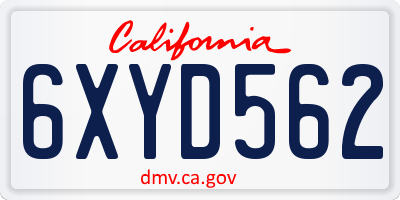 CA license plate 6XYD562